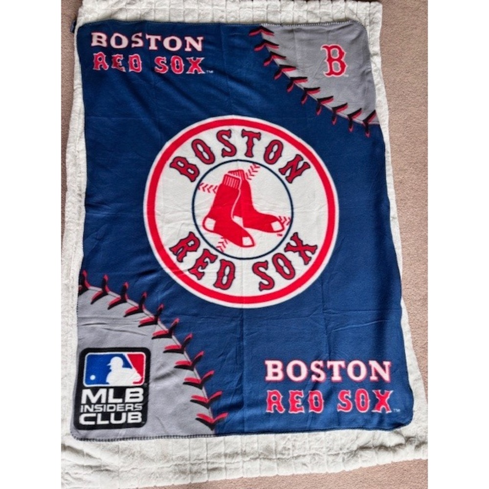 Boston Red Sox MLB Insiders Club Fleece Throw Blanket Navy Blue Red Baseball